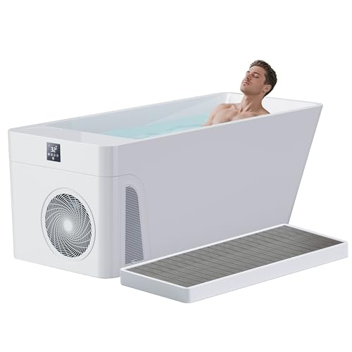 ICEGALAX Ice Bath Tub with Built-In Water Chiller (Down to 38℉), Smartphone Control, Whisper-Quiet, Freestanding Design for Full-Body Recovery & Cold Therapy, All-in Gen 2 (White with Basin)