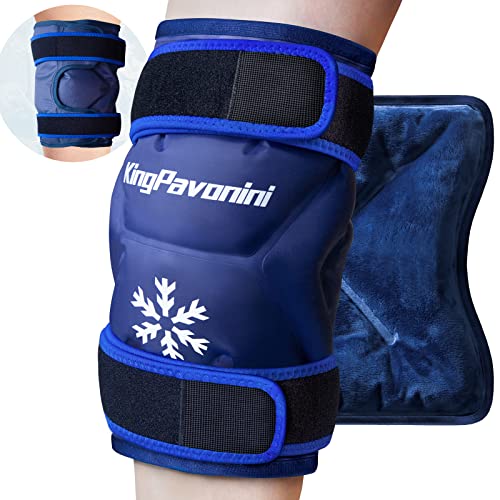 KingPavonini XXL Knee Ice Pack Wrap Around Entire Knee After Surgery, Large Reusable Gel Ice Pack for Injuries, Pain Relief, Swelling, Sports Injuries, 1 Pack (Blue)