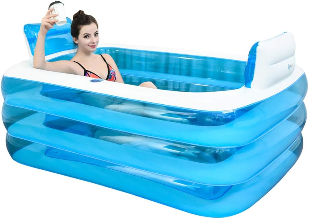 Blue Color Inflatable Bath Tub Plastic Portable Foldable Bathtub Soaking Bathtub Home SPA Bath Equip with Electric Air Pum...