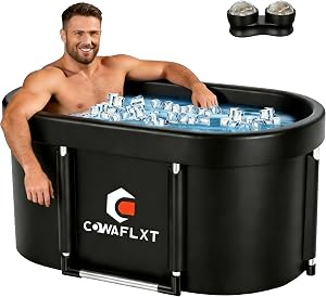 133 Gal XL Oval Ice Bath Tub for Adults, Portable Foldable Cold Plunge Tub with Cover &