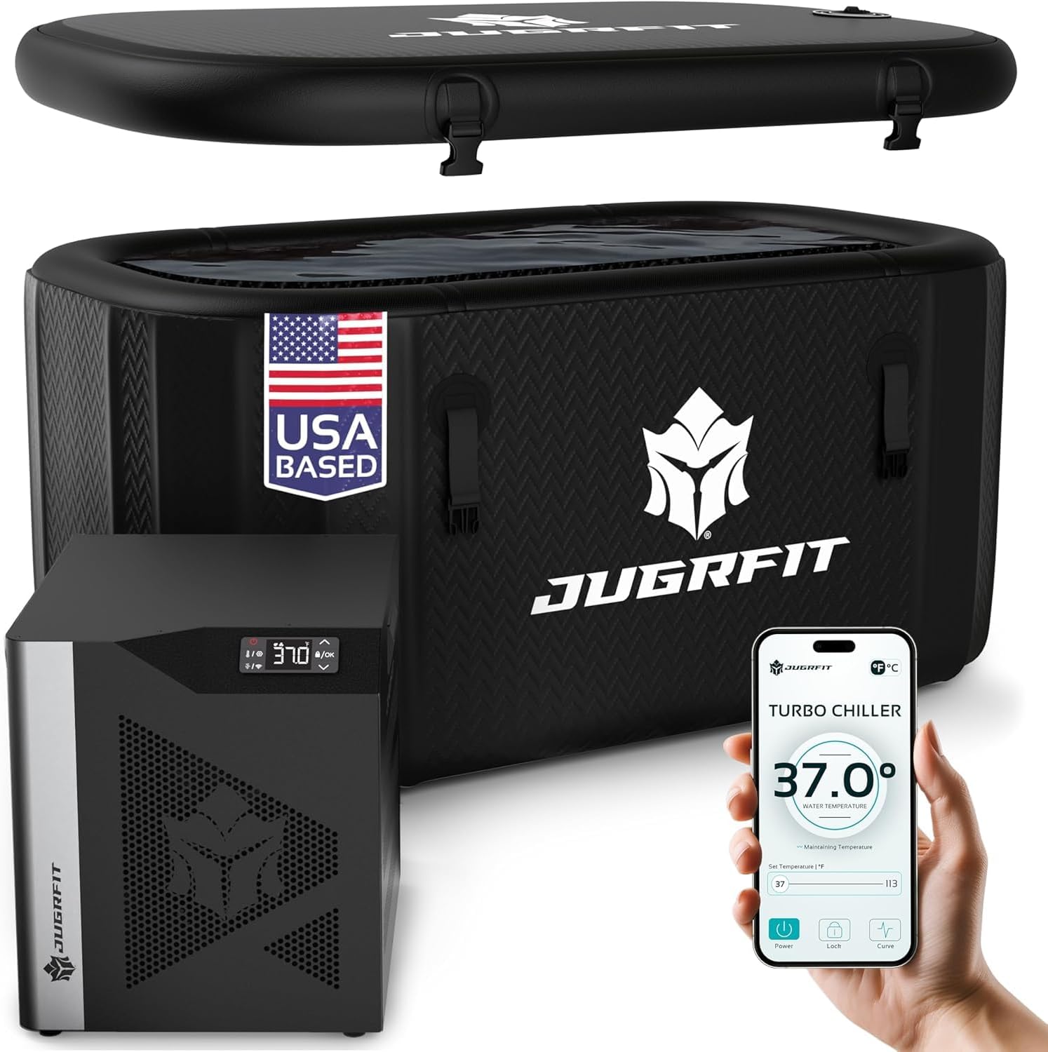 JUGRFIT 121-Gallon Luxury Pro-Grade Cold Plunge Tub with 1050W Water Chiller – Ice-Free At-Home Recovery, Built-In Filtrat...